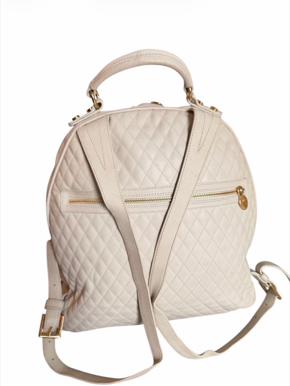 Marino Orlandi Cream Leather Backpack with Multicolor Floral Appliqués - Picture 2 of 7